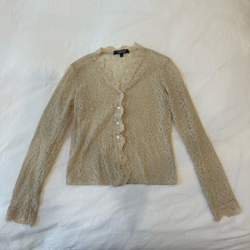 Rampage Sheer Lace Cardigan Sweater